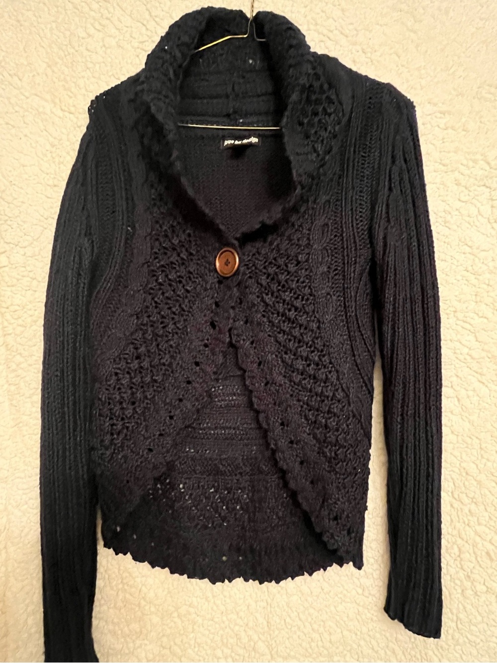Button-Front Navy Blue Knit Sweater